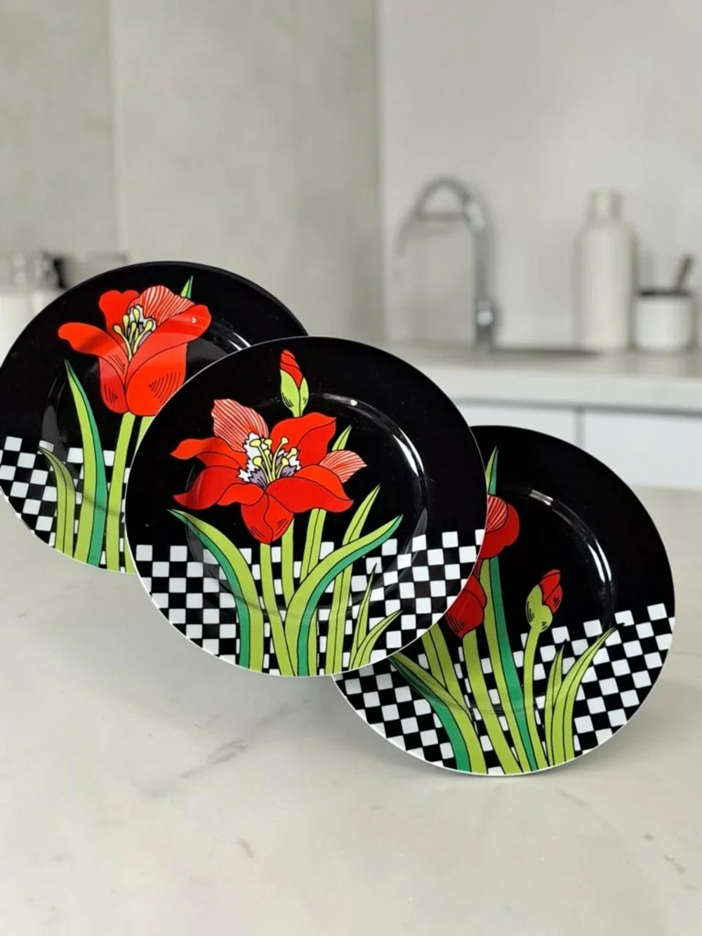 Vintage Fitz & Floyd Jardin Rouge side Bread plates Orchid Japan set of 3